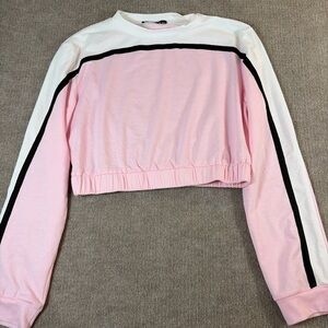 Pink and White Long Sleeve Crop Top 1295